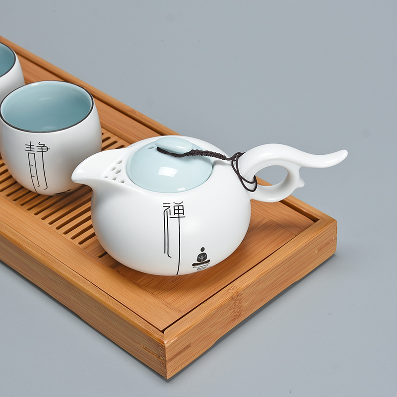 Jun ware fat white contracted kung fu tea set suit small set of household ceramic teapot tea is a pot of two cups of tea tray