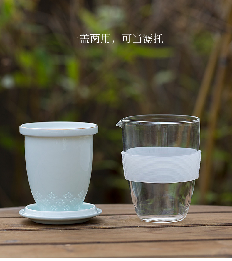 Jun ware celadon crack cup travel tea set suit portable package small set of contracted a pot of two cups of a body to receive