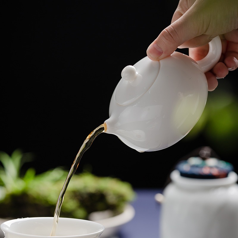 Jun ware dehua white porcelain little teapot kung fu tea set contracted household tea ware ceramic xi shi single pot pot Duo ball pot