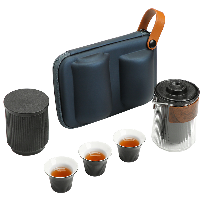 Jun ware matrix crack of glass ceramic contracted small travel tea set outfit portable teapot teacup. A pot of three cups