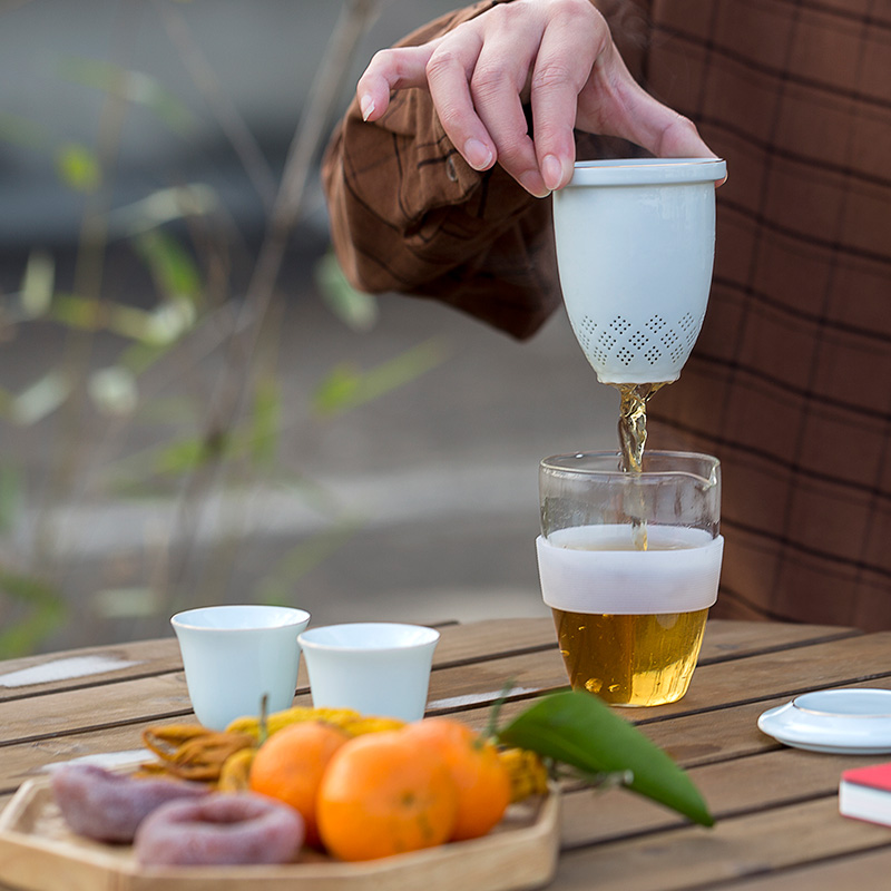 Jun ware celadon crack cup travel tea set suit portable package small set of contracted a pot of two cups of a body to receive