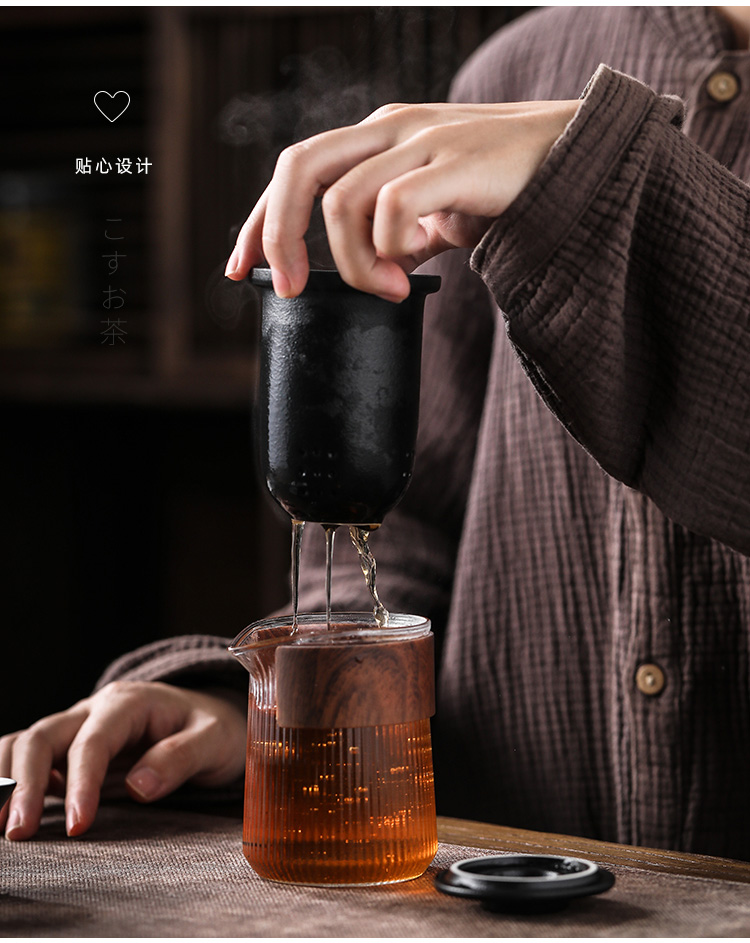 Jun ware matrix crack of glass ceramic contracted small travel tea set outfit portable teapot teacup. A pot of three cups