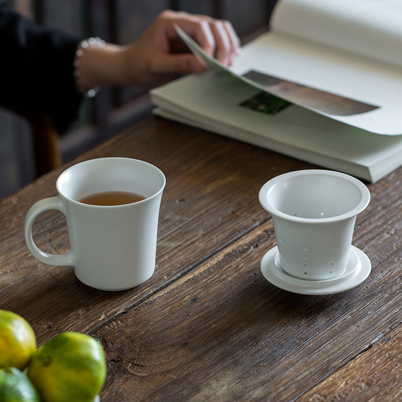 Jun ware ceramic cup with cover with filtering contracted white tea cup creative mugs large - capacity glass office cup