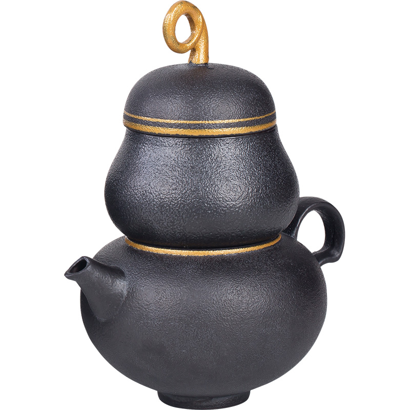 Jun ware secret black paint gourds crack cup portable travel kung fu tea set contracted a pot of black pottery cup