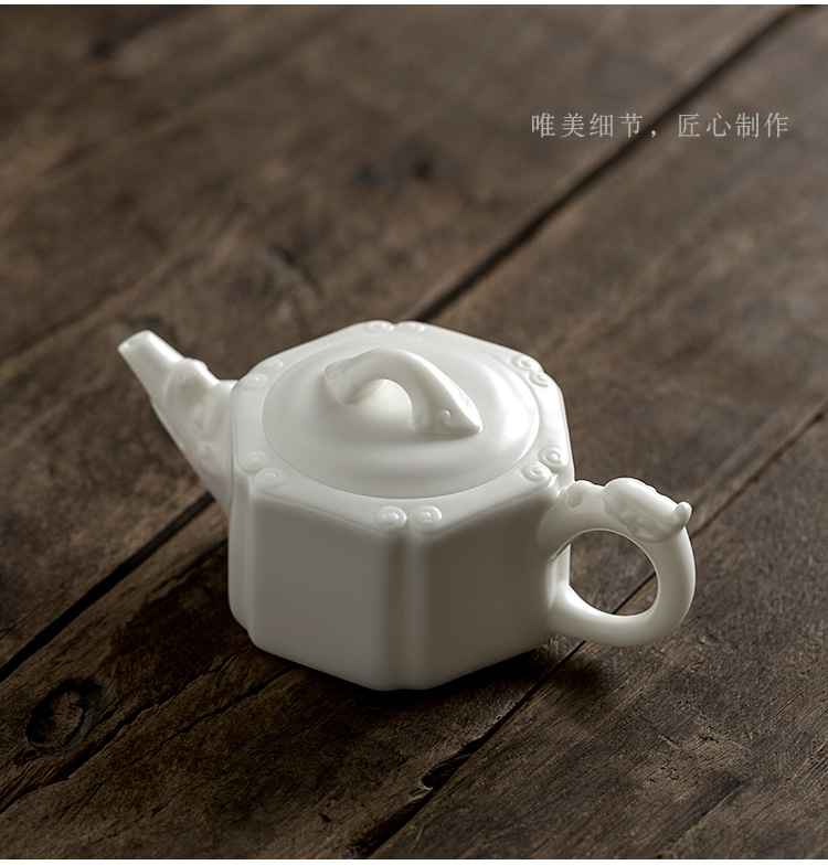 Jun ware dehua white porcelain teapot kung fu tea set contracted household hex dragon tea pot set a small pot of two sets