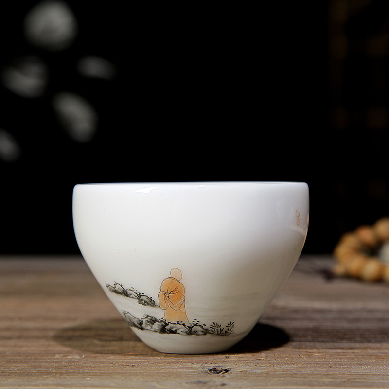 Jun ware jingdezhen hand - made noggin dehua milk jade porcelain ceramic move master kung fu tea set sample tea cup cup