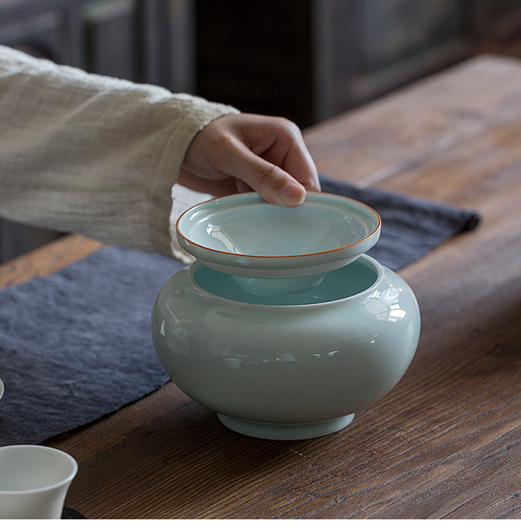 Jun ware built home tea wash in hot water cylinder with cover large zen water jar ceramic zero with heavy Japanese tea spoon cylinder