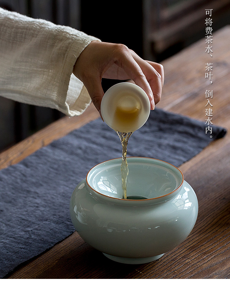 Jun ware built home tea wash in hot water cylinder with cover large zen water jar ceramic zero with heavy Japanese tea spoon cylinder
