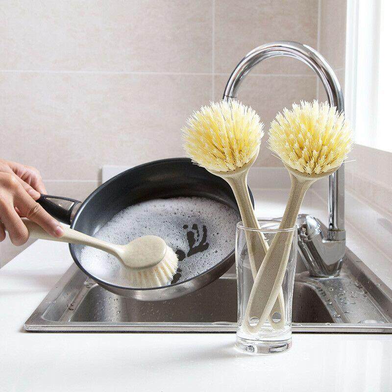 (5 clothes) Home Kitchen Long Handle Pan Brush Dishwashing Brush Cleaning Brush without hurting hands Don't stick with oil Kitchen Brush Pan
