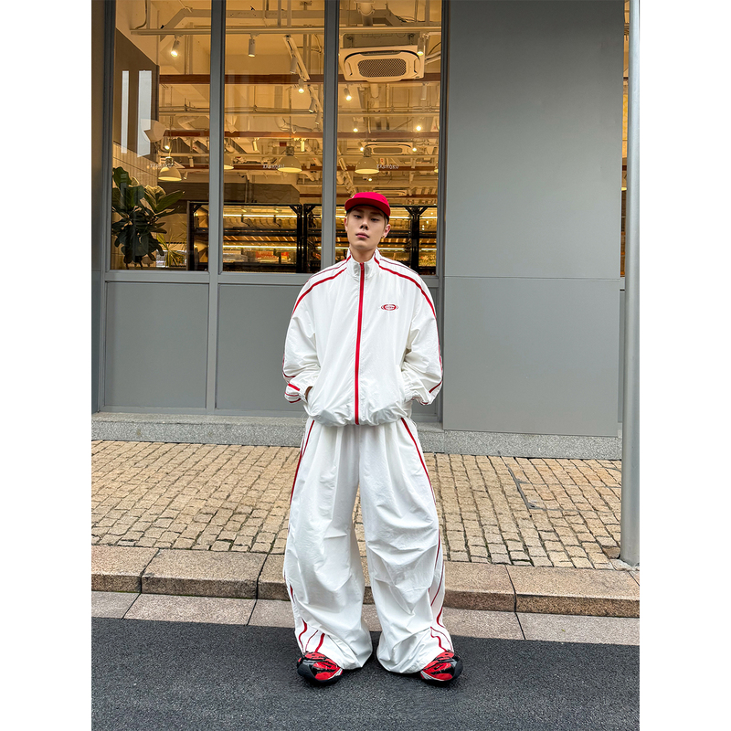 Dbwdoublewin Contrasting Color Lightweight Sun Protection Paratrooper Pants Summer Drapey High-Waisted Loose Casual Wide-Leg Trousers