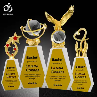 Crystal trophy high-end atmospheric customization High-end marble metal company awards and honors custom-made lettering medals