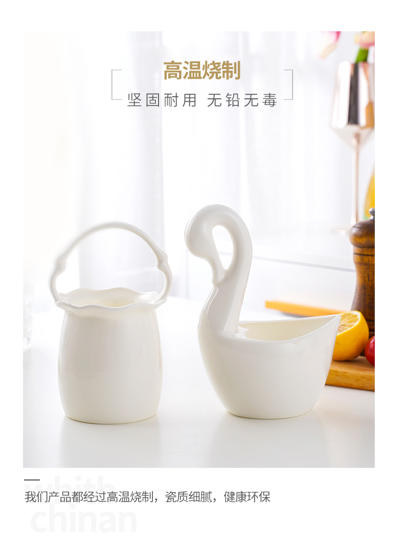 Jingdezhen porcelain ipads white swan basket kitchen shelf tableware receive a tablespoon of household ceramics with small spoon