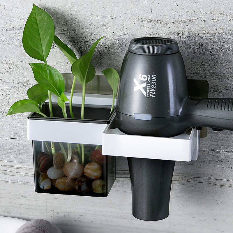 Biqing Free Punching Hair Dryer Rack Bathroom hair dryer Shelf Wall-mounted Makeup Room Shelving bathroom Contained