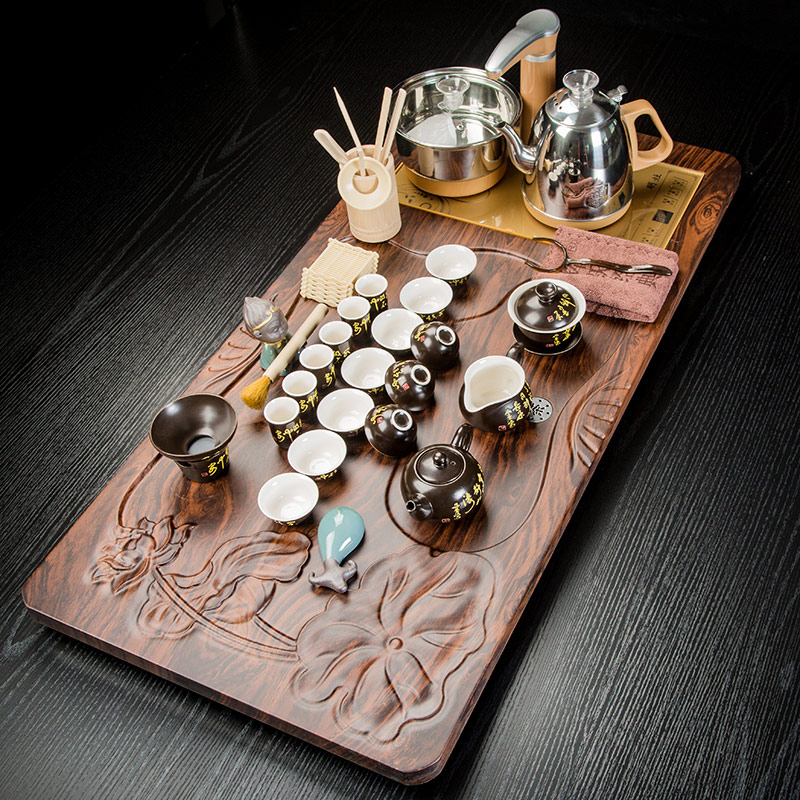 Hui, make violet arenaceous kung fu tea set suit household contracted ceramic cups magnetic electric furnace solid wood tea tray tea tea