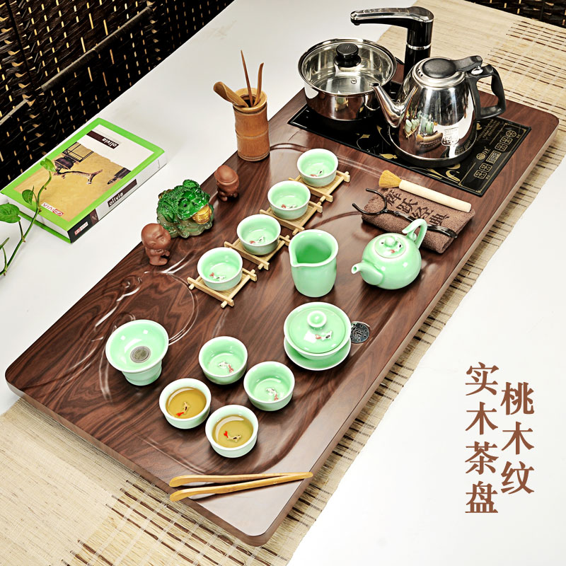 Hui make contracted violet arenaceous kung fu tea set a complete set of ceramic tea set household electric magnetic furnace solid wood tea tray of tea table