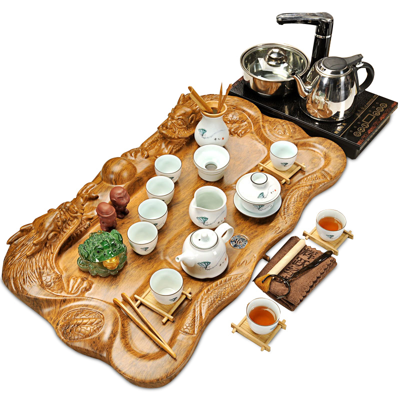 Hui, make ceramic ice crack kung fu tea set suit household contracted induction cooker technology of a complete set of wood tea tray of tea table