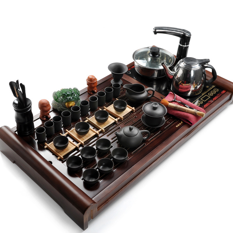Hui make purple sand tea set tea service of a complete set of induction cooker four one solid wood tea tray was kung fu tea set