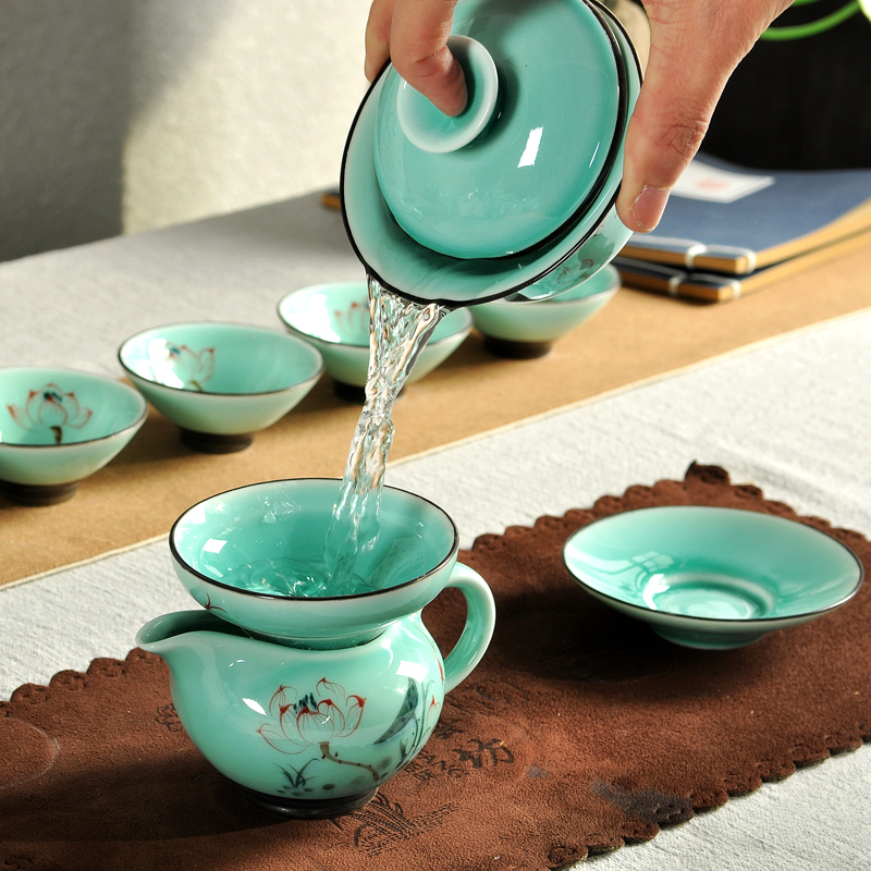 Hui, make hand - made celadon tea set tea cups of a complete set of ceramic POTS tureen kung fu tea set porcelain