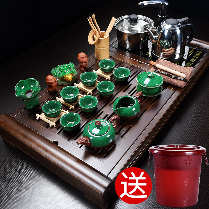 Hui make ceramics kung fu tea set suit household contracted purple sand cup suit induction cooker solid wood tea tray tea table