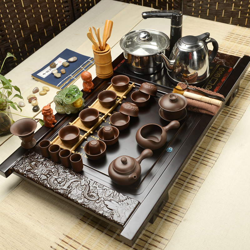 Hui, make tea set tea service of a complete set of yixing purple sand kung fu tea set induction cooker solid wood tea tray