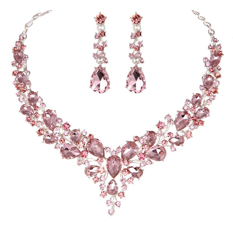 M113 Exquisite Rhinestone Necklace and Earrings Bridal Wedding Dress Accessories High-End Set Chain Dress Matching