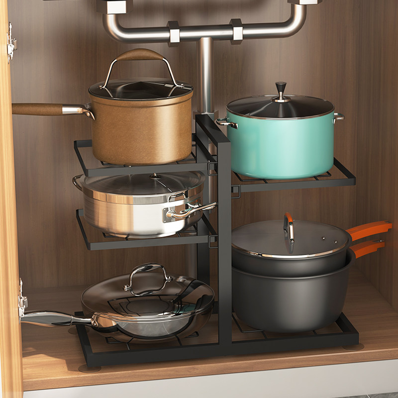 Kitchen pots and pans multi-functional adjustable countertop racks for household pots and pans under the sink overall cabinet for layered storage
