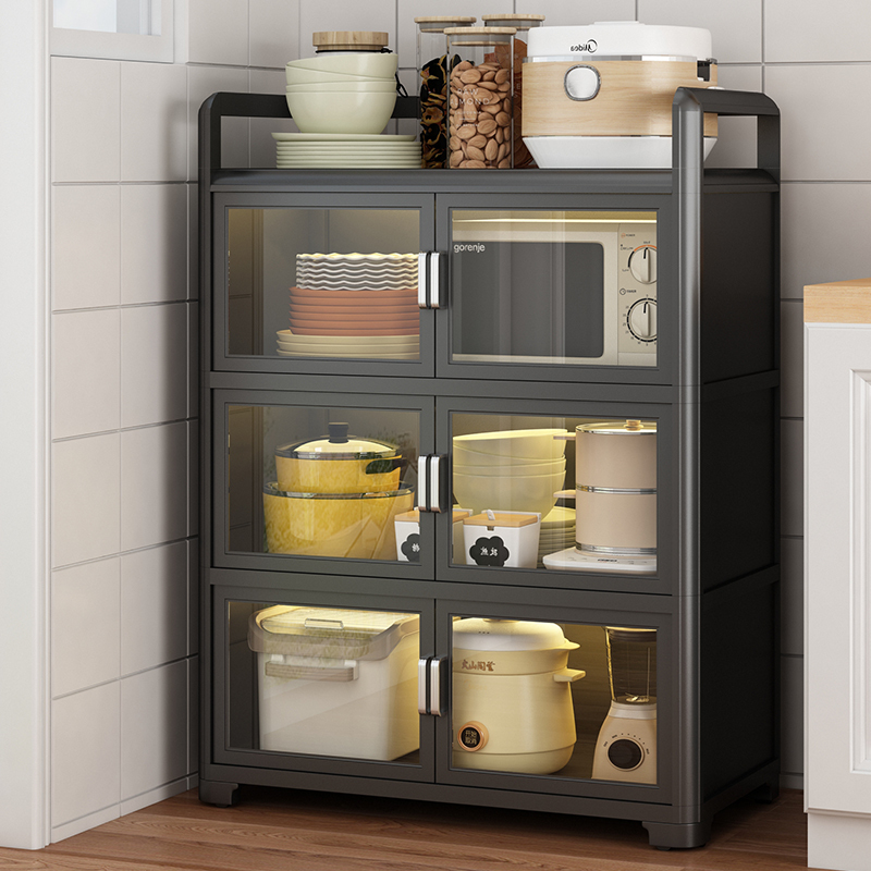Multi-Functional Kitchen Storage Rack, Living Room Sideboard, Floor-Standing Multi-Layer Cabinet with Doors, Dust-Proof Storage Cabinet for Dishes, Pots, and Appliances