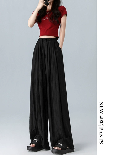 Черные летние тонкие шелковые штаны, высокая талия, по фигуре, свободный крой