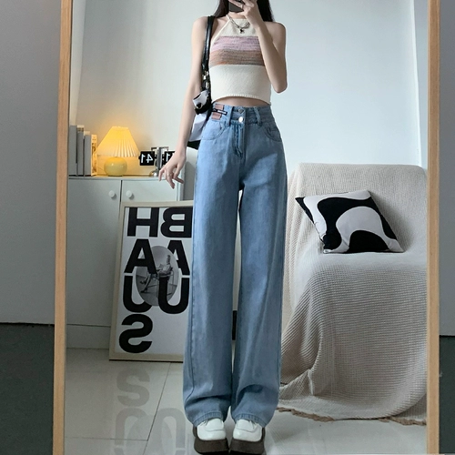 Осенние прямые свободные джинсы, штаны, высокая талия, коллекция 2023, по фигуре, свободный крой