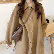 2021 woolen coat womens new autumn and winter little man Hepburn wind woolen coat long thick Japanese series