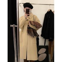 Woolen coat women 2021 Winter new little man woolen coat long horn buckle thickened Hepburn wind