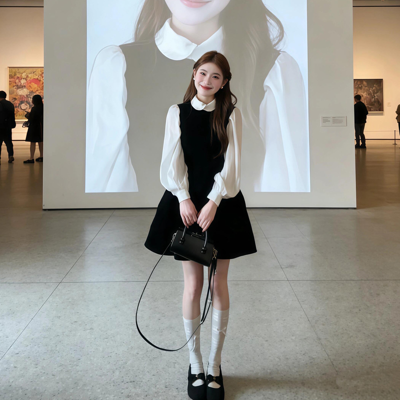 Chanel-Style Doll Collar Shirt and Vest Dress Two-Piece Set for Women, Autumn Elegant and Pure Loose-Fitting Outfit Set Chanel-Style Doll Collar Shirt and Vest Dress Two-Piece Set for Women, Autumn Elegant and Pure Loose-Fitting Outfit Set