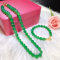 Original design natural green chalcedony necklace bracelet set faceted section jewelry National style comparable to jadeite women