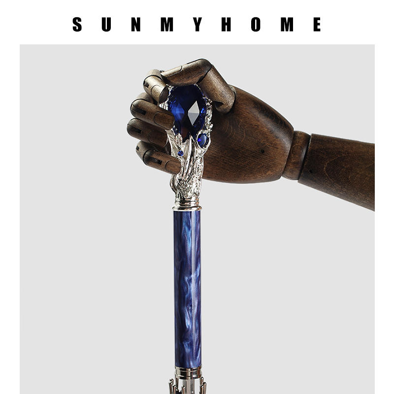 Sunmyhome ® Galaxy Sapphire Long-Handle Umbrella, High-End Gentleman's Vintage Automatic Umbrella, Extra Large Business Umbrella
