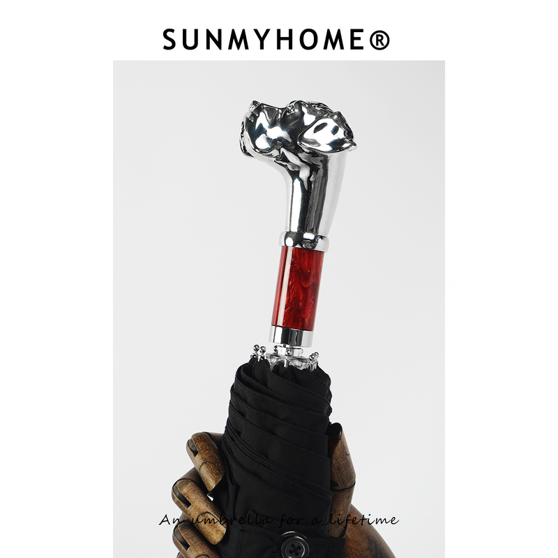 Sunmyhome ® Agate Red Silver Dog Head Umbrella, Foldable Animal Head Umbrella for Men and Women, Sun Protection, Light Luxury, High-End Business Umbrella