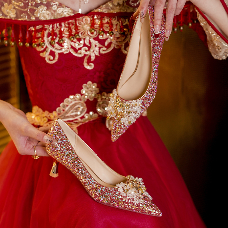 2026 New Red Chinese-Style Xiuhe Wedding Shoes for Brides, Women's High Heels with Thin Heels and Thick Heels for Toasting 2026 New Red Chinese-Style Xiuhe Wedding Shoes for Brides, Women's High Heels with Thin Heels and Thick Heels for Toasting