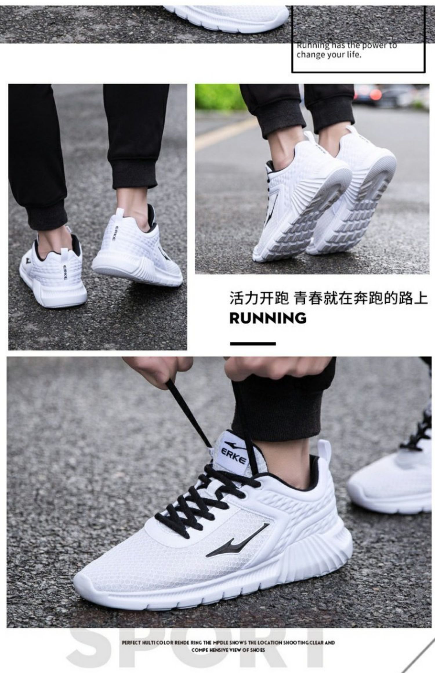 Hongxing Erke 2019 giày mới giày nam giày thể thao giày nam bình thường lưới mùa thu màu trắng giày chạy mã bị hỏng R1 - Giày chạy bộ giày chạy
