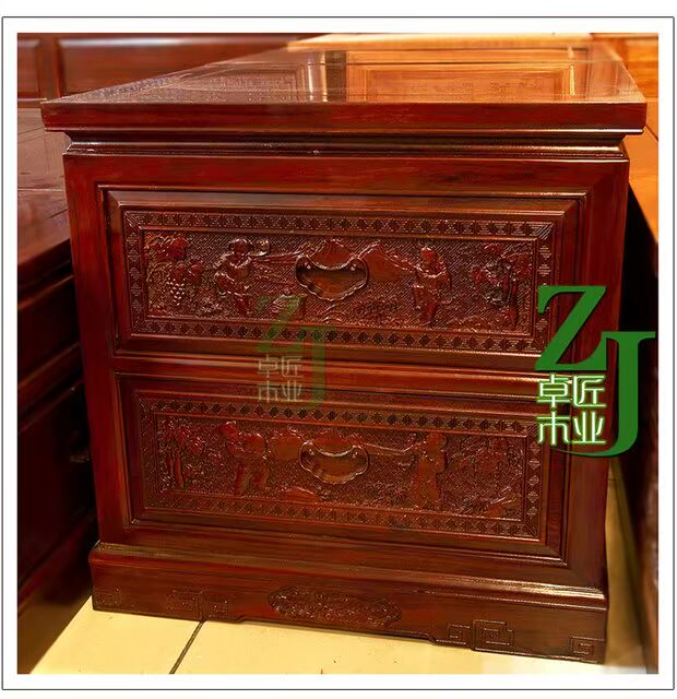 Nội thất gỗ gụ Giường gỗ gụ 1,8 m giường đôi trăm mảnh trên cùng tủ gỗ hồng mộc Châu Phi triệu màu đỏ tím - Bộ đồ nội thất giường đẹp