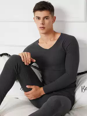 Hot clothing men's suit plus velvet thick double-sided velvet thin round neck bottoming men's autumn clothes sanitary pants men's winter