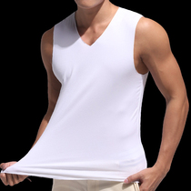 Ice silk seamless mens vest tight Youth Tide Sports hurdles bottoming elastic vest male summer Cotton