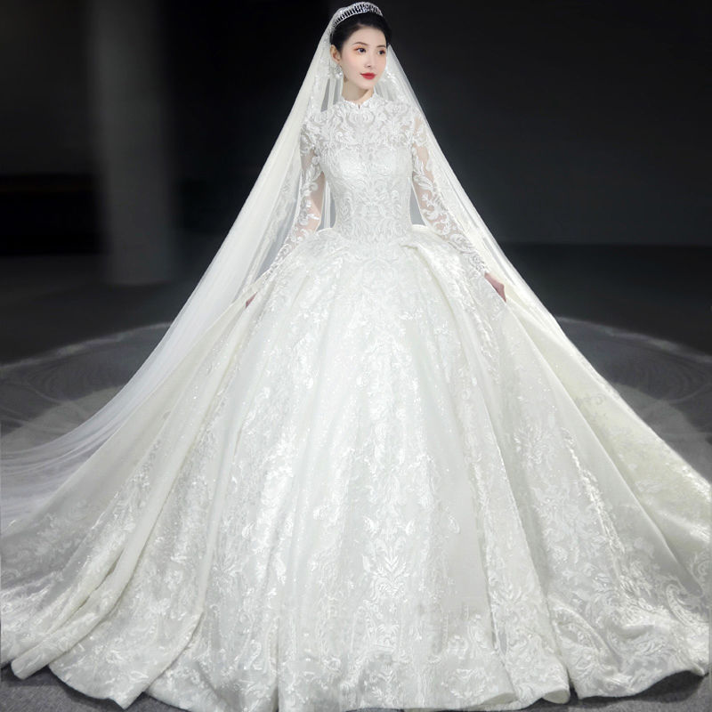 Long-Sleeved French-Style Light Wedding Dress 2023 New Winter Bride Wedding Elegant Dreamy Palace Starry Sky Train Wedding Dress Long-Sleeved French-Style Light Wedding Dress 2023 New Winter Bride Wedding Elegant Dreamy Palace Starry Sky Train Wedding Dress