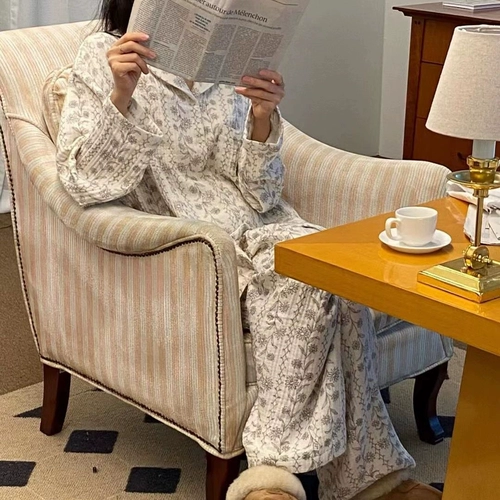 Лонгслив, демисезонная пижама, осенний комплект, цветочный принт, популярно в интернете, 2024 года, премиум класс