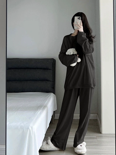 Лонгслив, бархатная зимняя пижама, зимний утепленный бархатный комплект, в корейском стиле, 2024 года