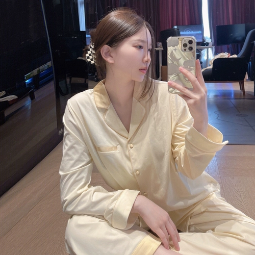 Лонгслив, пижама, однотонные штаны, комплект, французский стиль, изысканный стиль, популярно в интернете, коллекция 2022, простой и элегантный дизайн