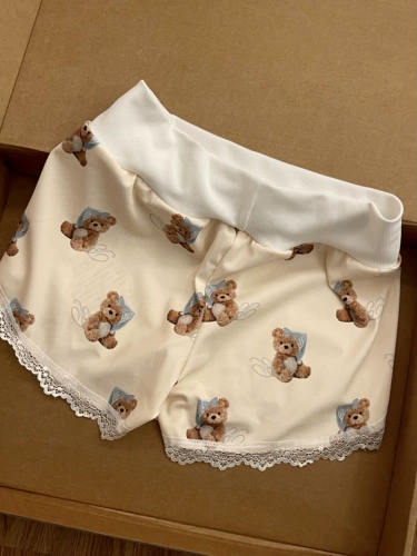 Летняя пижама, приталенная майка, шорты, комплект, с медвежатами, эффект подтяжки