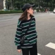 Áo thun nữ mùa thu đông 2018 phiên bản mới của Hàn Quốc phối màu áo len sọc dài tay hoang dã nữ sinh áo sơ mi kẻ sọc áo phông nữ rộng
