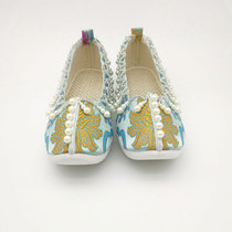 Den Cloud Performing Pearl Custom link woven brocade Brocade Shoes Teething Flat Base Ancient Wind Female Hanfu Shoes With Construction Period