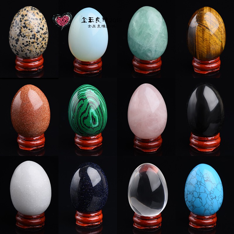 Natural Raw Mineral Egg-Shaped Ornament Fitness Ball White Crystal Pink Crystal Tiger Eye Stone Obsidian Aventurine Free Shipping