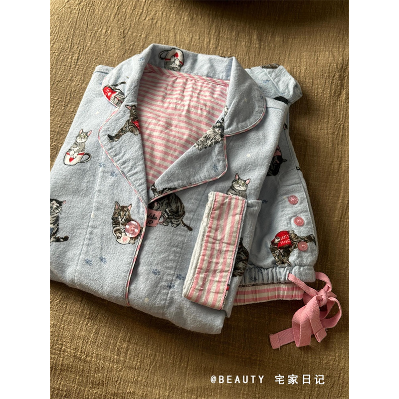 Cute Puppy Pajamas for Women, Autumn and Winter 2026 New Style, High-End Cartoon Print, Long-Sleeved Long Pants, Two-Piece Home Wear Set