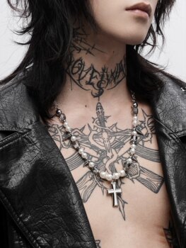 Loveiswar original y2k punk style niche high-end rivet heavy industry cross pearl necklace subculture